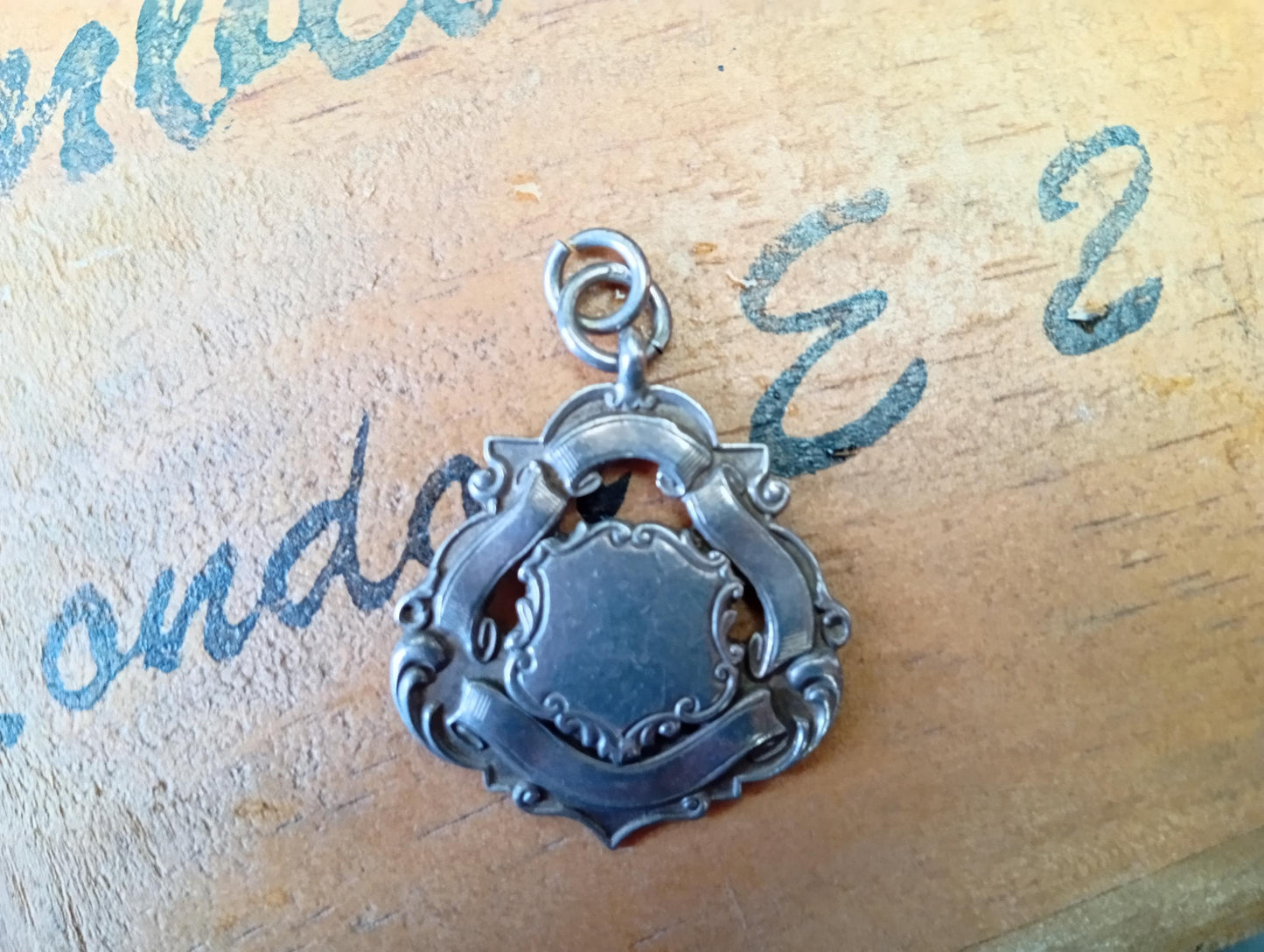 Antique Victorian Unengraved Silver Shield Fob Medal for Pocket Watch