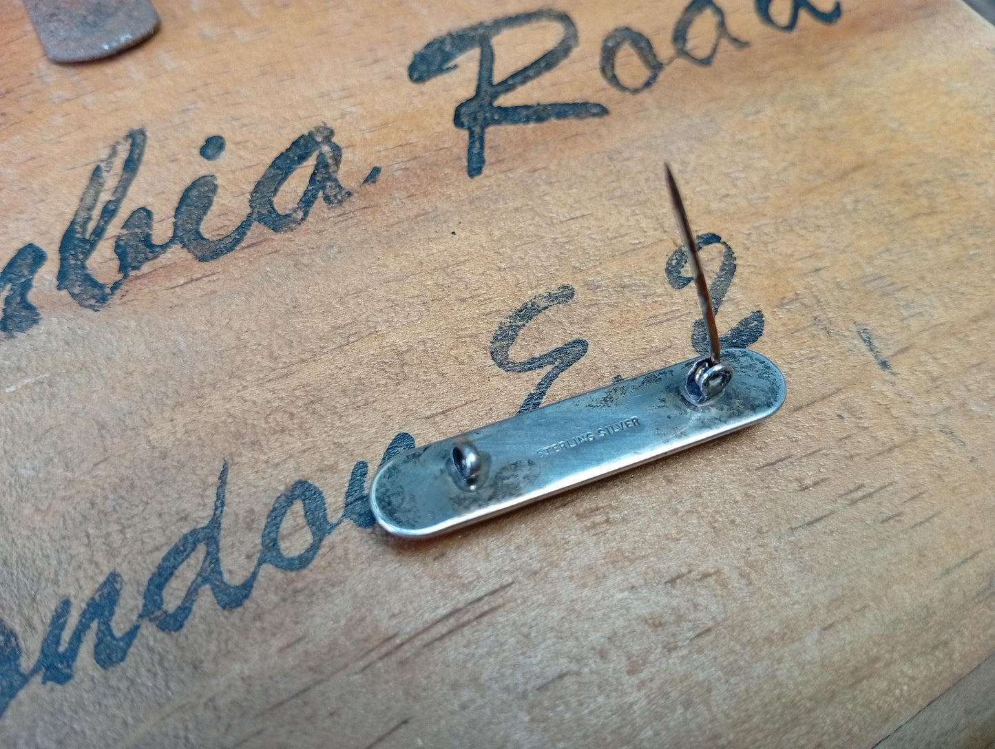 Art Deco Sterling Silver & Bog Oak Bar Brooch