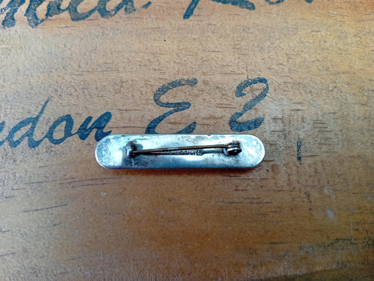 Art Deco Sterling Silver & Bog Oak Bar Brooch